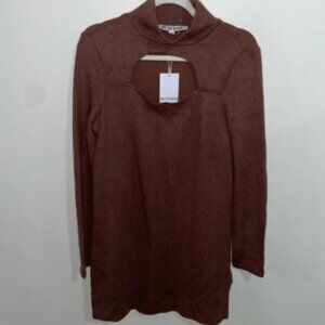Walter Baker NWT Brown Harlow Cutout Turtle Neck Ribbed Knit Sweater Dress Sz M